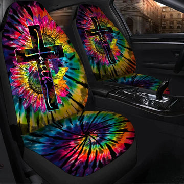 Faith Dye Pattern Car Seat Covers Universal Fit Set, Front Bucket Seat Cover For Car