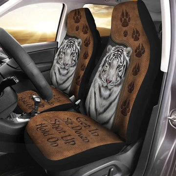 Cool White Tiger Hold on Funny Car Seat Covers, Front Bucket Seat Cover For Car