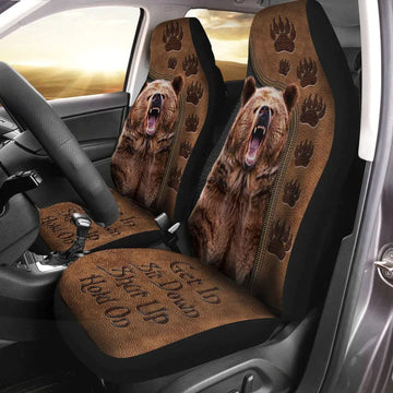 Brown Bear Hold on Funny Car Seat Covers, Front Bucket Seat Cover For Car