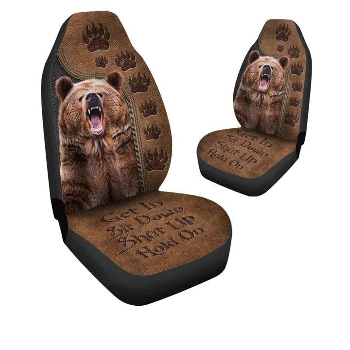 Brown Bear Hold on Funny Car Seat Covers, Front Bucket Seat Cover For Car