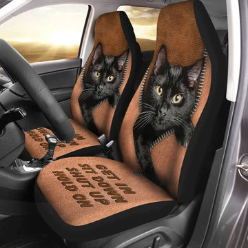 Funny Black Cat Hold on Car Seat Covers