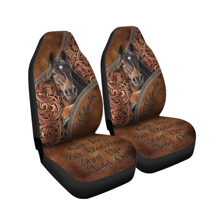 Western Horse Personalized Car Seat Cover Set, Front Bucket Seat Cover For Car