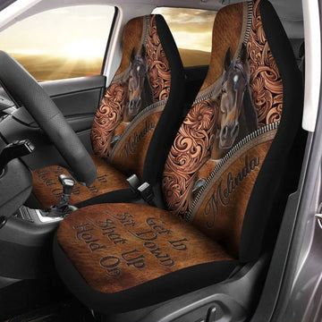 Western Horse Personalized Car Seat Cover Set, Front Bucket Seat Cover For Car