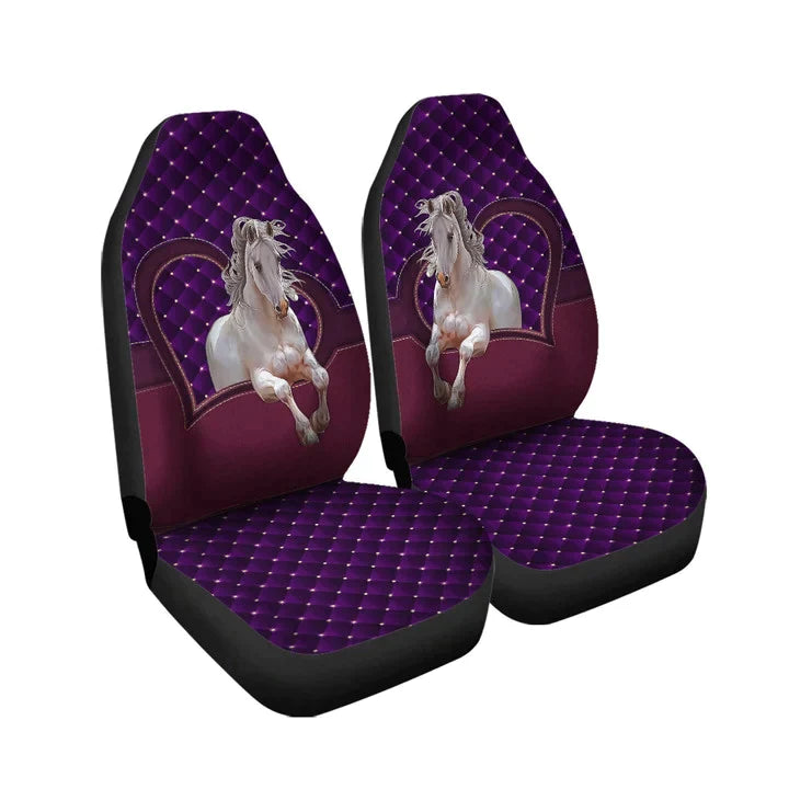 Horse Purple Heart Car Seat Cover Set, Front Bucket Seat Cover For Car, Gift for horse lovers