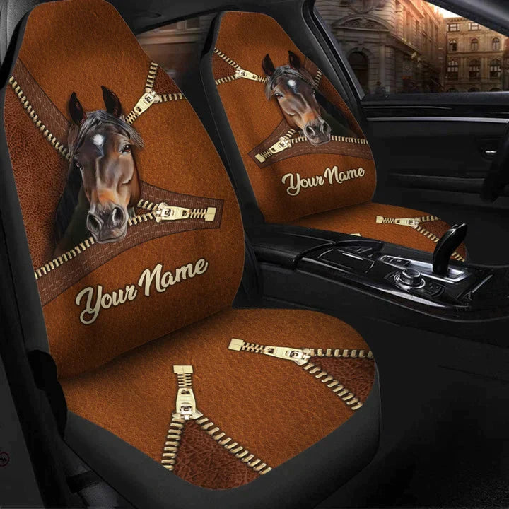 Horse Zip Personalized Car Seat Cover Set, Front Bucket Seat Cover For Car, Gift for horse lovers