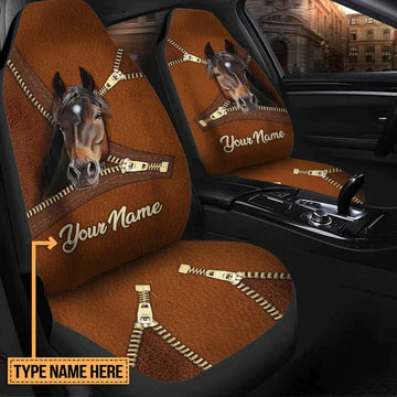 Horse Zip Personalized Car Seat Cover Set, Front Bucket Seat Cover For Car, Gift for horse lovers