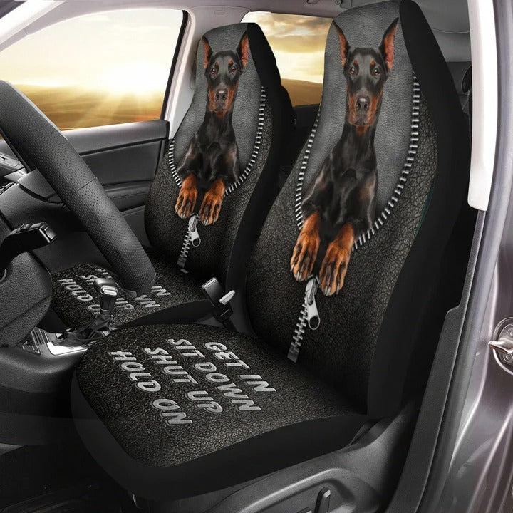 Dobermann Hold on Funny Car Seat Covers Universal Fit