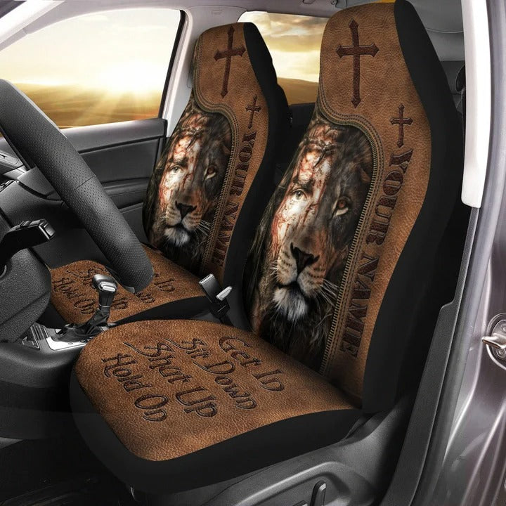 Personalized Jesus Lion Car Seat Covers Universal Fit Leather Pattern