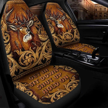 Deer Faux Tooled Leather Car Seat Cover Set, Best Seatcover For Auto