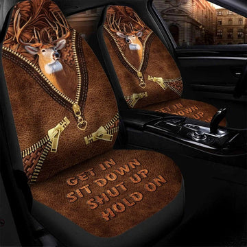 Deer Zipper Brown Leather Pattern Car Seat Cover