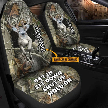 Personalized Front Car Seat Cover Deer Camo Pattern, Love Deer Car Accessories