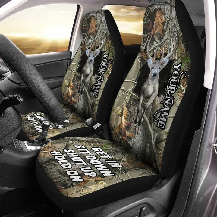 Personalized Front Car Seat Cover Deer Camo Pattern, Love Deer Car Accessories