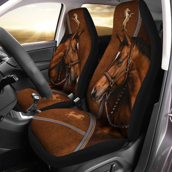 Brown Horse Car Seat Cover Universal Fit, Horse Leather Pattern Carseat Protector