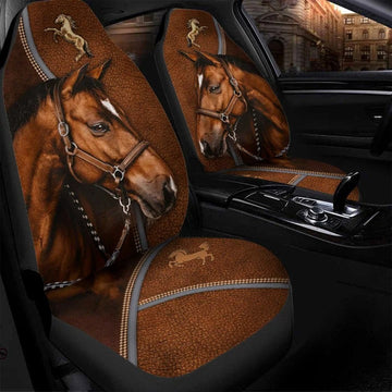 Brown Horse Car Seat Cover Universal Fit, Horse Leather Pattern Carseat Protector