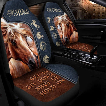 Horse Denim Jean Texture Car Seat Cover Set, Get In Sit Down Seat Protector For Car