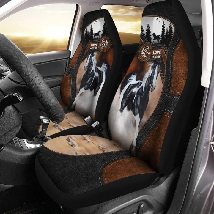 Love Black White Horse Car Seat Cover Universal Fit