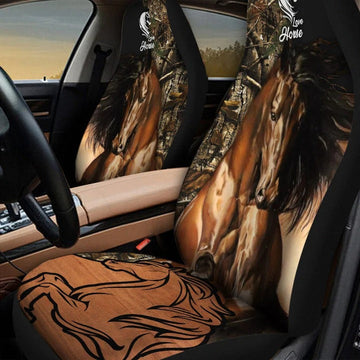 Love Horse Camo Car Seat Cover Set, 3D All Over Printed Horse Seat Cover For Auto