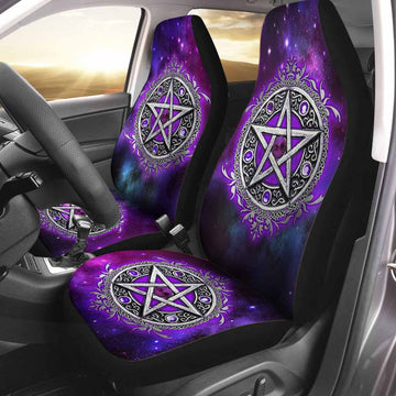 3D All Over Printed Purple Car Seat Cover, Witch Vibe Purple Pentagram Seat Covers Accessories For Car