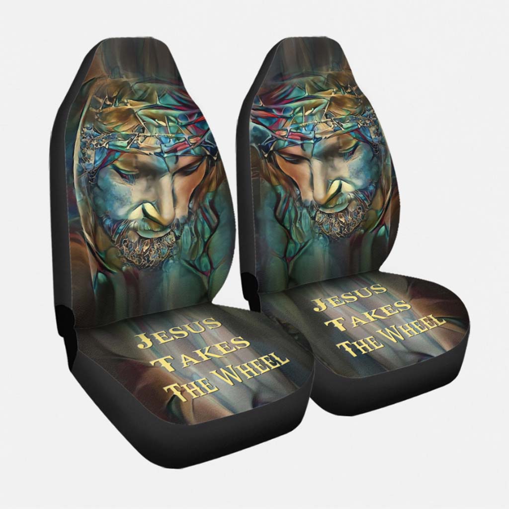 Christian Seat Covers For Car, Jesus Takes The Wheels 3D Front Car Seat Cover