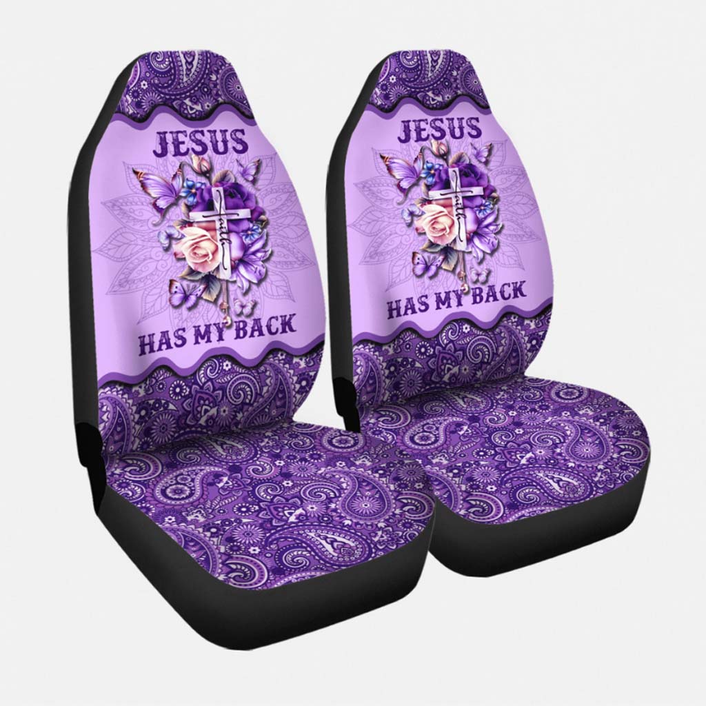 Purple Front Car Seat Cover, Women Car Seat Cover, Jesus Has My Back Christian Seat Covers