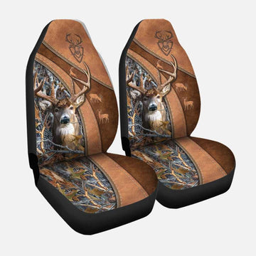 Deer Hunting Car Seat Cover, Front Car Seat Covers With Leather Pattern Print