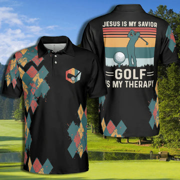 Golf Therapy Jesus My Savior Polo Shirt For Men