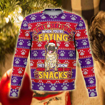 Adorable Pug Snacks 3D All Over Print Ugly Christmas Sweater
