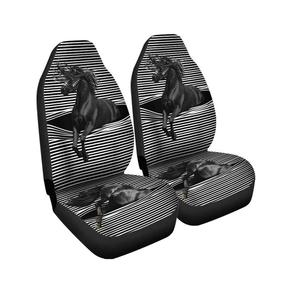 3D All Over Print Horse With Car Seat Cover, Front Carseat Cover With Black Horse