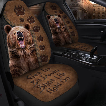 Brown Bear Hold on Funny Car Seat Covers Universal Fit Set 2