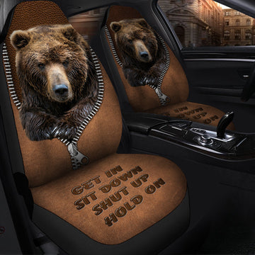 Cool Brown Bear Hold on Funny Car Seat Covers Universal Fit Set 2