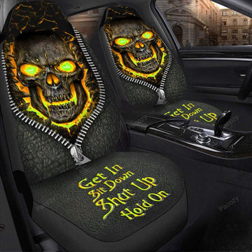 Skull Hold on Yellow Version Car Seat Covers Universal Fit Set 2