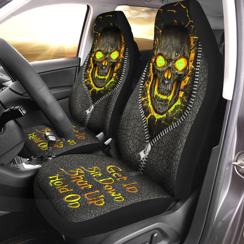 Skull Hold on Yellow Version Car Seat Covers Universal Fit Set 2