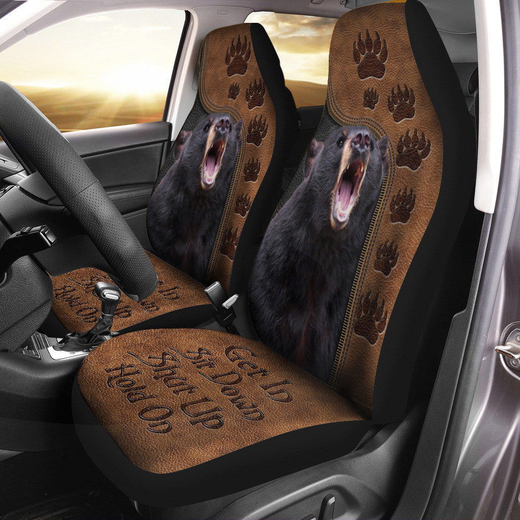 Black Bear Hold on Funny Car Seat Covers Universal Fit Set 2