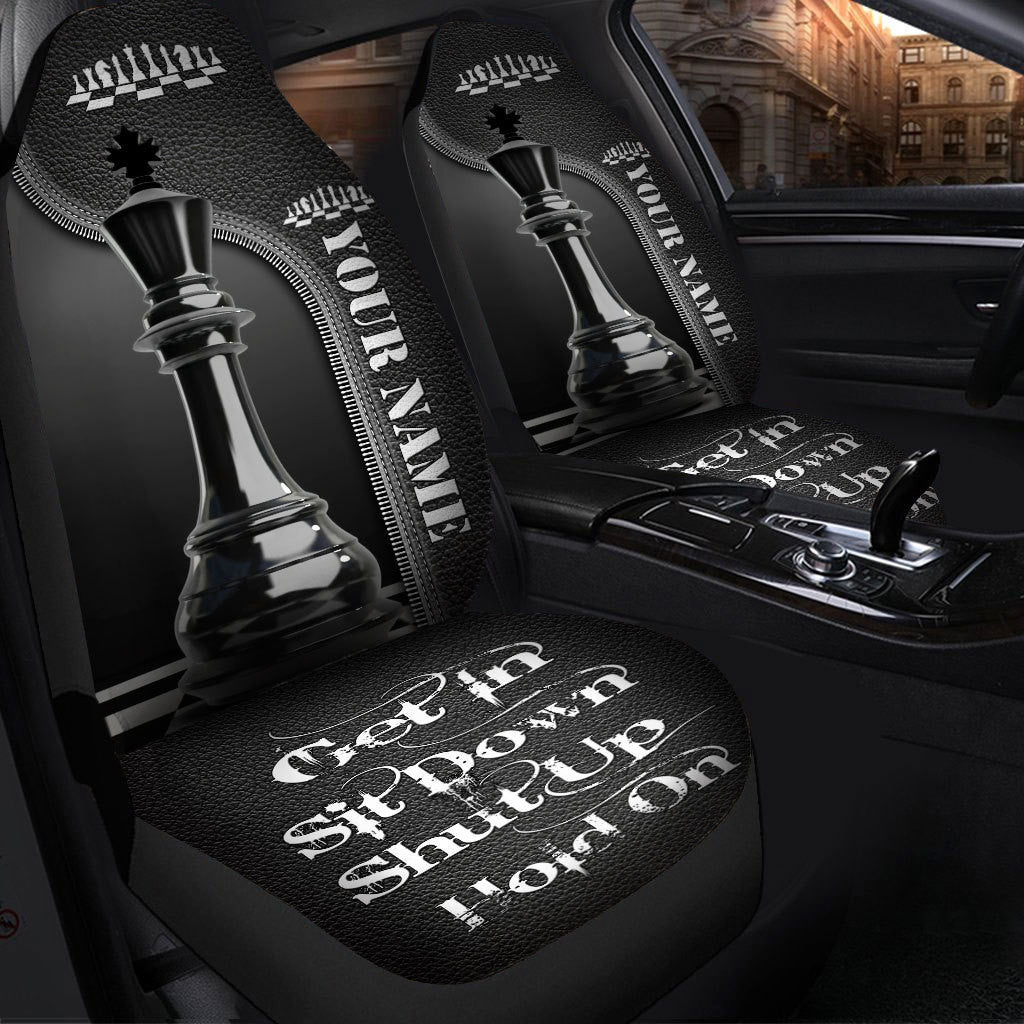 Personalized Name Black King Chess Hold on Funny Car Seat Covers Universal Fit Set 2