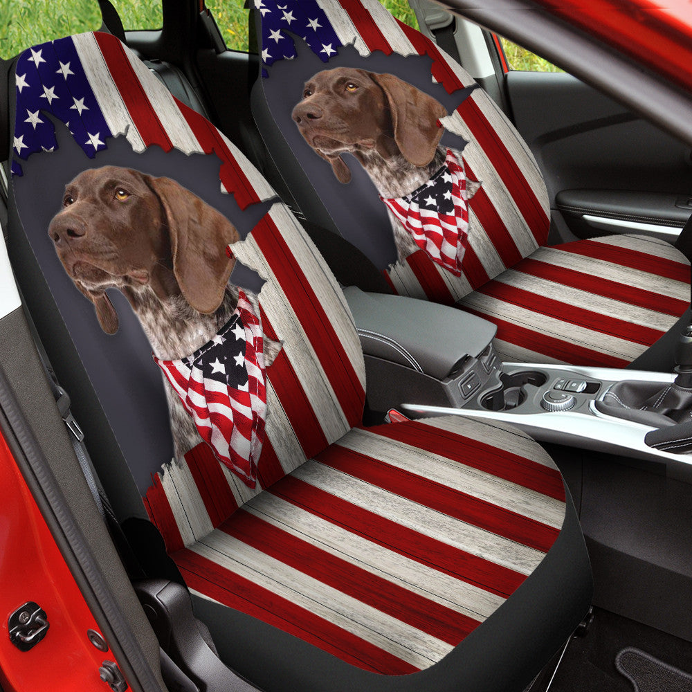 German Shorted Pointer Inside American Flag  Car Seat Covers