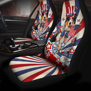 Australian Shepherd Inside American Flag Car Seat Covers