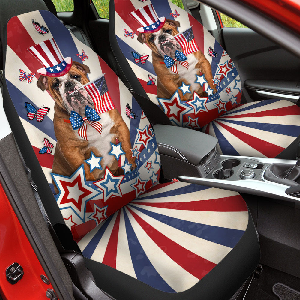 Bulldog Inside American Flag Car Seat Covers