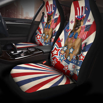 German Shepherd Dog Inside American Flag Car Seat Covers