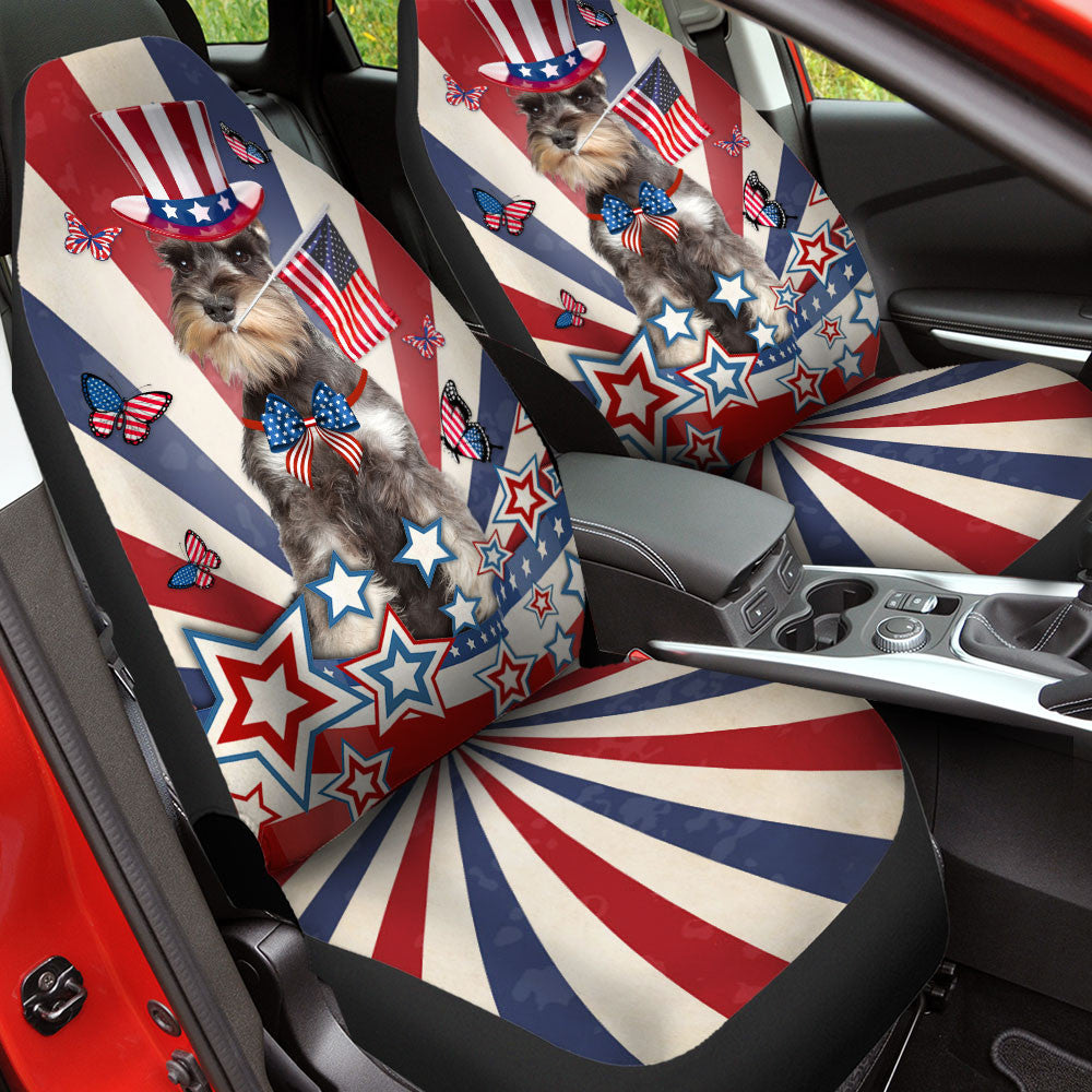 Miniature Schnauzer Inside American Flag Car Seat Covers