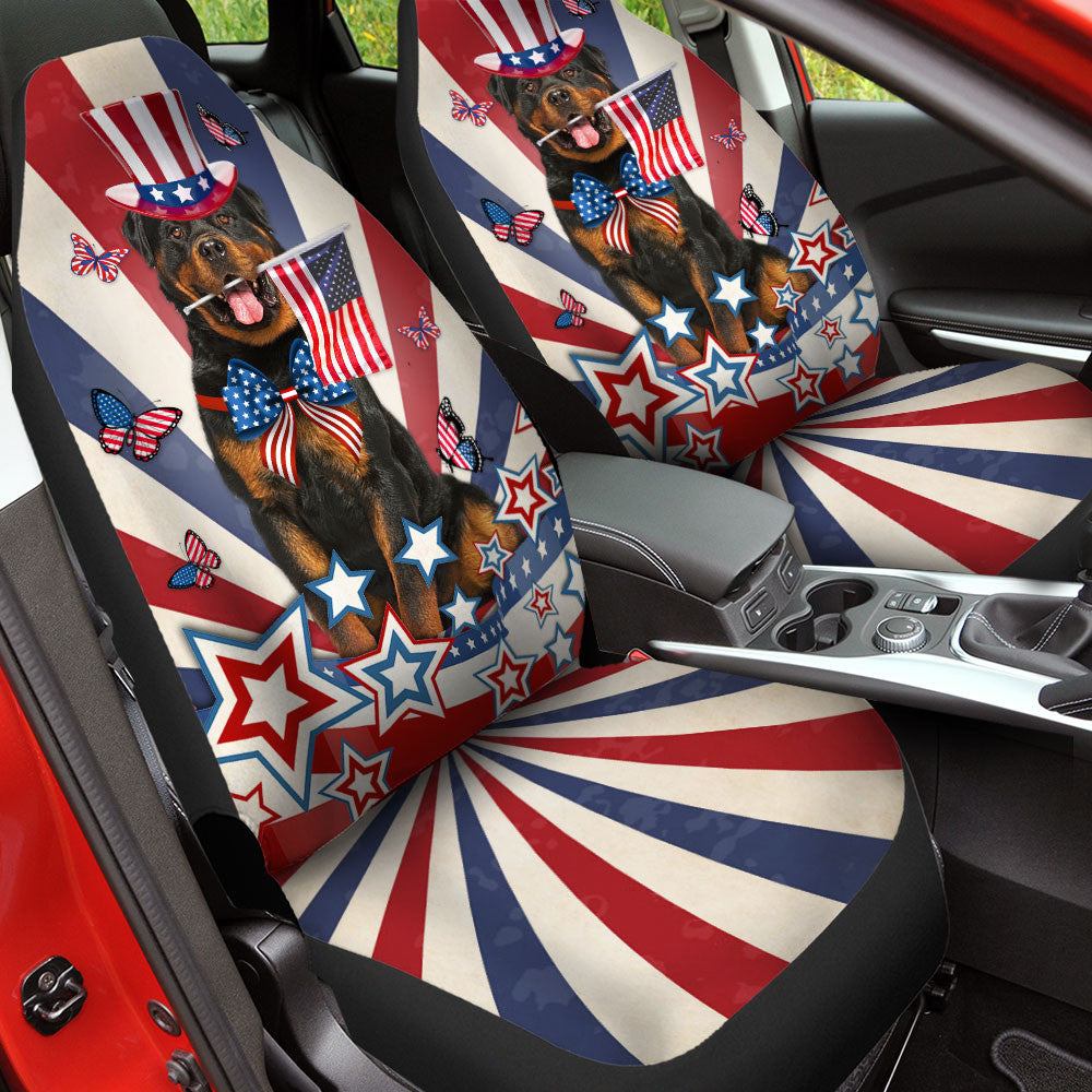 Rottweiler Inside American Flag Car Seat Covers