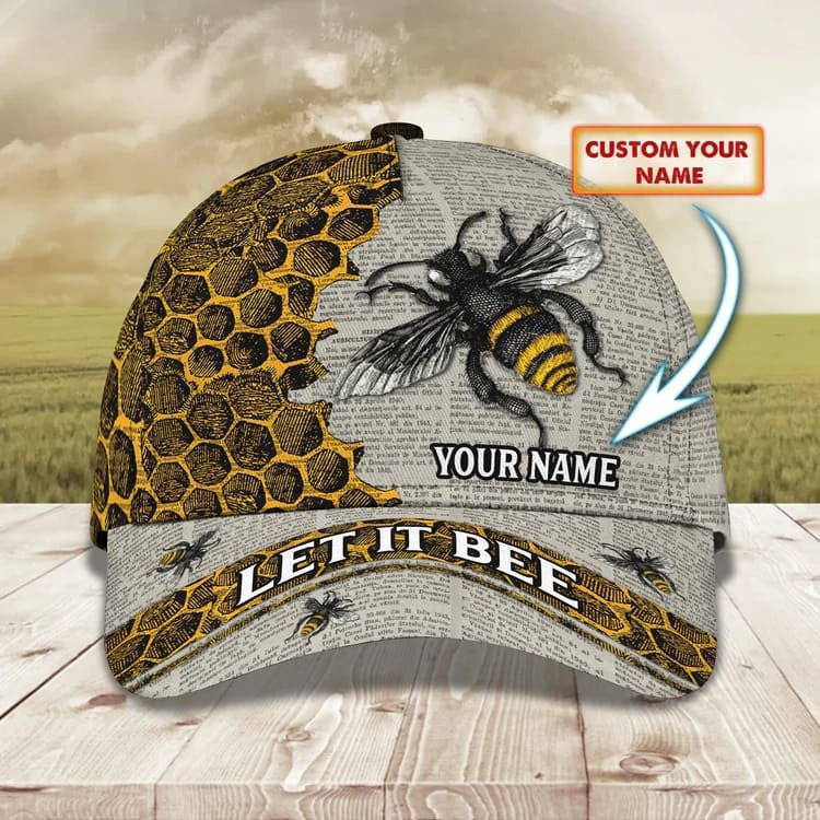 Personalized Bee Cap for Bee Lovers, Let It Bee Vintage Hive Bee 3D Baseball Cap