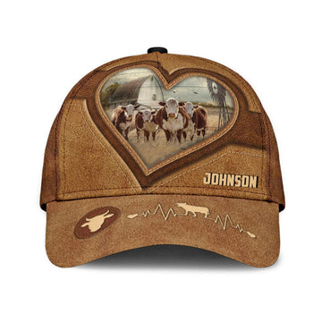 Personalized Cow Cap for Farmer, Cow Hat for Dad and Mom Heart Shape 3D Cap for Husband