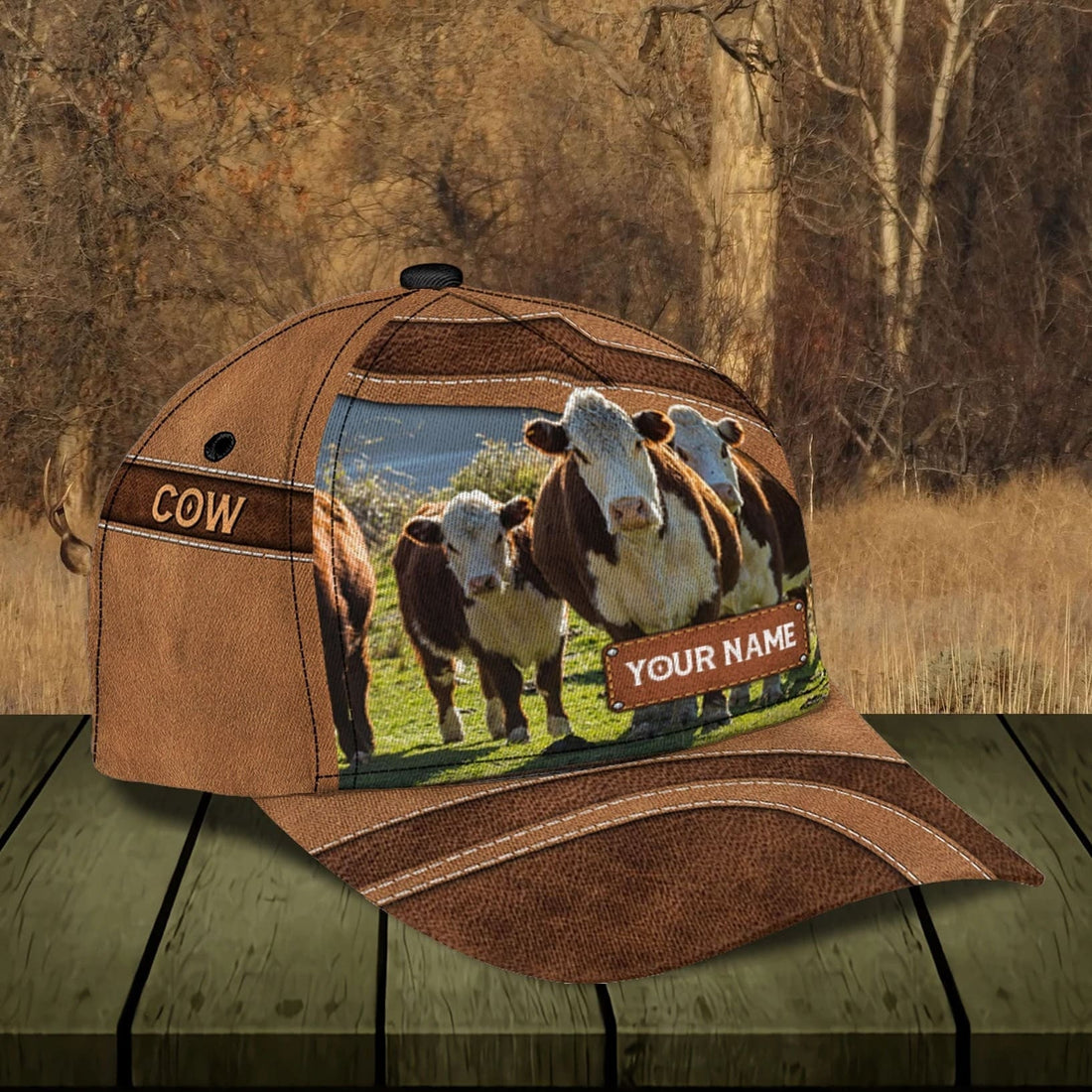 Customized Hereford Cow Farm Cap for Farmer, Special Cow Hat for Dad 3D Cap for Husband