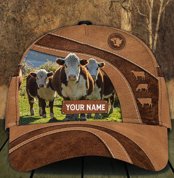 Customized Hereford Cow Farm Cap for Farmer, Special Cow Hat for Dad 3D Cap for Husband