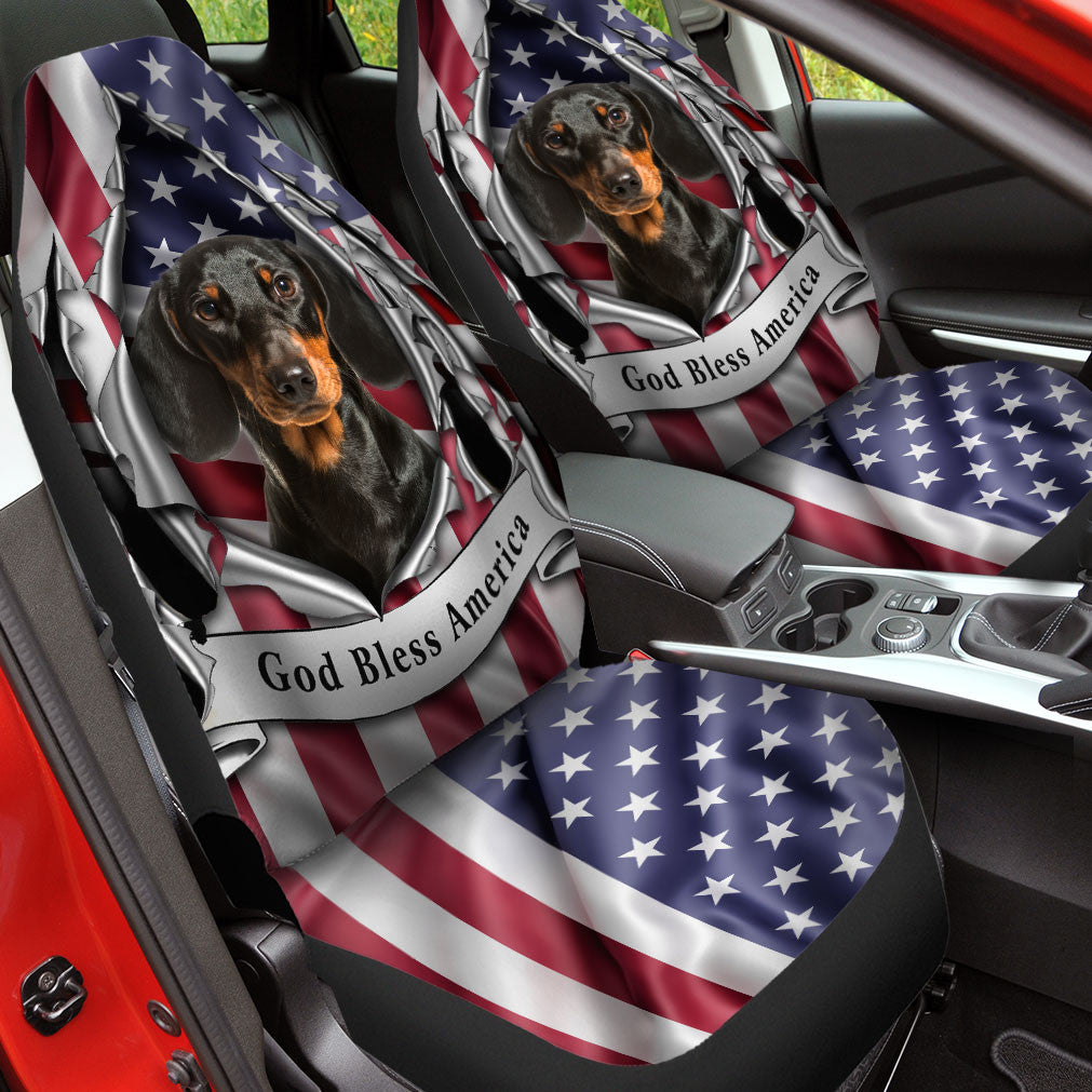 Dachshund Dog Inside Flag Gob Bless America  Car Seat Covers