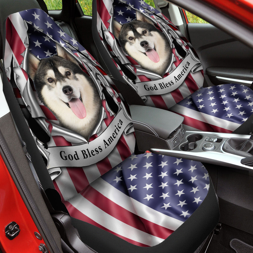 Siberian Husky Dog Inside Flag Gob Bless America  Car Seat Covers