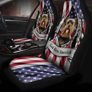 Yorkshire Terrier Dog Inside Flag Gob Bless America Car Seat Covers