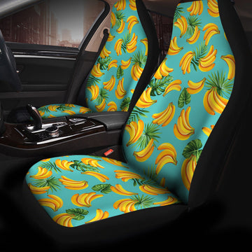 Green Tropical Leaves With Banana Pattern Design Car Seat Covers