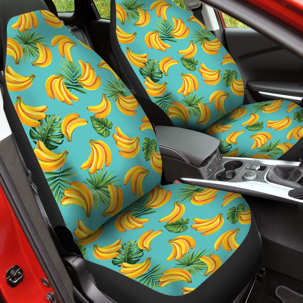 Green Tropical Leaves With Banana Pattern Design Car Seat Covers