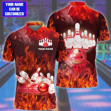 Lovelypod - Red Bowling fire Polo shirt For Men, Men's Bowling team Shirts 3D, Bowling Player Uniforms